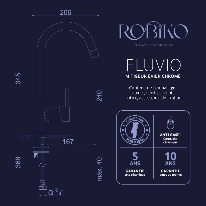 FLUVIO Mitigeur évier chromé – Image 5