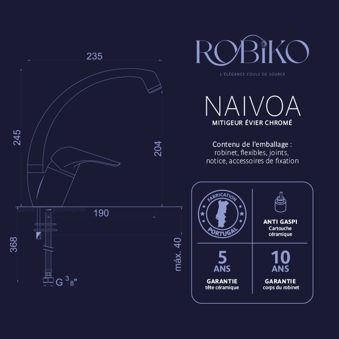 NAIVOA Mitigeur évier chromé – Image 4