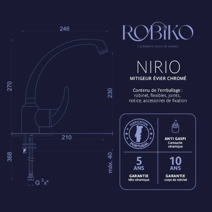 NIRIO Mitigeur évier chromé – Image 4